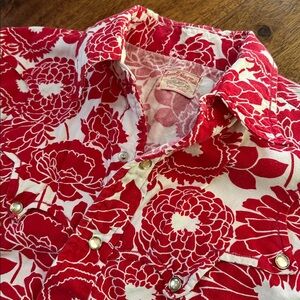 Vintage Floral Red Women's heavy cotton custom made pearl snap shirt